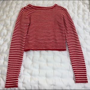 Red Striped Crop Sweater